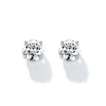 Solitaire Clear Cubic Zirconia Sterling Silver Stud Earrings 4mm Rhodium Plated