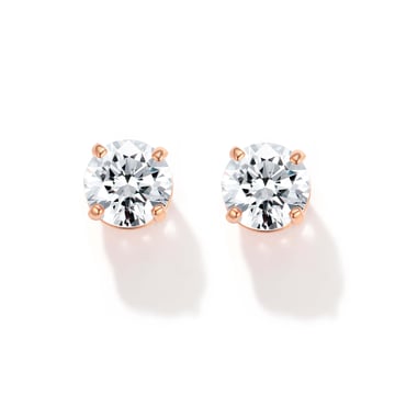Solitaire Clear Cubic Zirconia Sterling Silver Stud Earrings 5mm Rose Gold Plated
