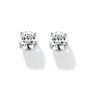 Solitaire Clear Cubic Zirconia Sterling Silver Stud Earrings 5mm Rhodium Plated