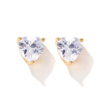Solitaire Heart Clear Cubic Zirconia Sterling Silver Stud Earrings 5mm Gold Plated