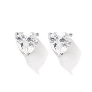 Solitaire Heart Clear Cubic Zirconia Sterling Silver Stud Earrings 5mm Rhodium Plated