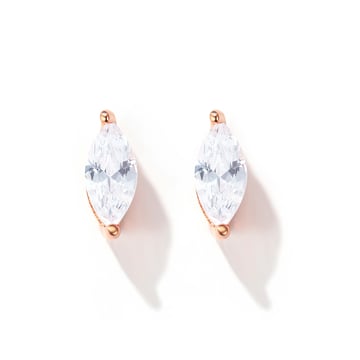 Solitaire Marquise Clear Cubic Zirconia Sterling Silver Stud Earrings Rose Gold Plated