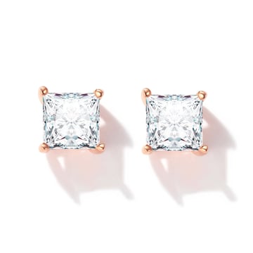 Solitaire Square Clear Cubic Zirconia Sterling Silver Stud Earrings 5mm Rose Gold Plated
