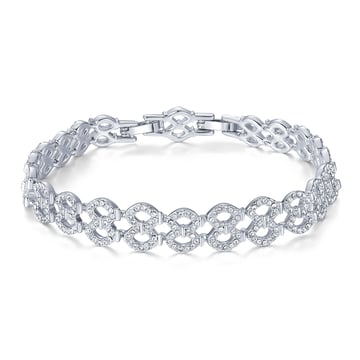 Lace Bracelet w Clear Swarovski Crystals Rhodium Plated Bridal