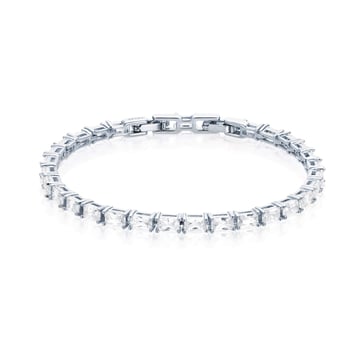 Jazz Tennis Bracelet with Baguette Cut Cubic Zirconia Rhodium Plated