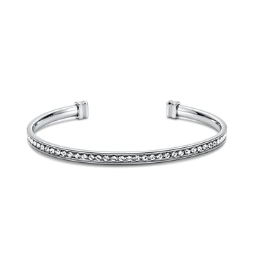 Eternity Metro Statement Open Bangle with Clear Austrian Crystals Rhodium Plated