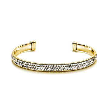 Showstopper Statement Open Bangle with Clear Austrian Crystals Gold Plated