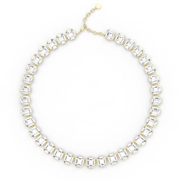 Octagon Statement Necklace Clear Crystals Gold Plated