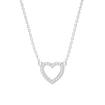 Open Heart Necklace Clear Crystals Rhodium Plated