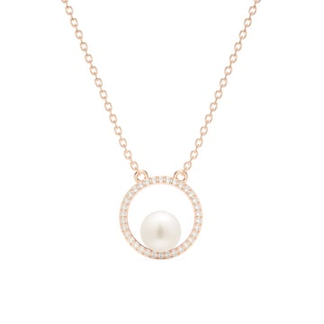 Halo Freshwater Pearl Necklace White Freshwater Pearl Rose Gold Plated