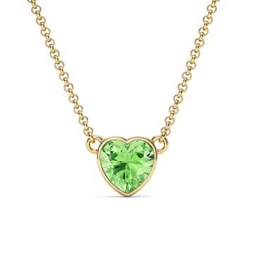 Heart Pendant Necklace with Peridot Crystals Gold Plated