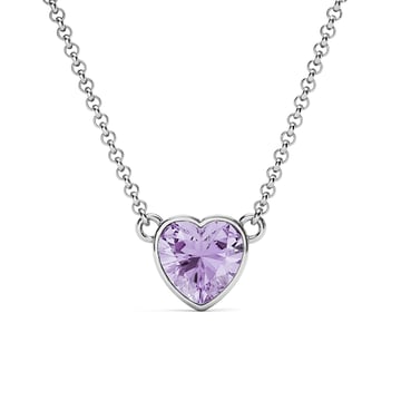 Heart Pendant Necklace with Violet Crystals Rhodium Plated
