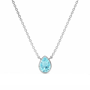 Teardrop Pendant Necklace with Aquamarine Crystals Rhodium Plated