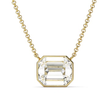 Octagon Pendant Necklace with Clear Crystals Gold Plated