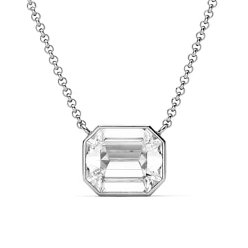 Octagon Pendant Necklace with Clear Crystals Rhodium Plated