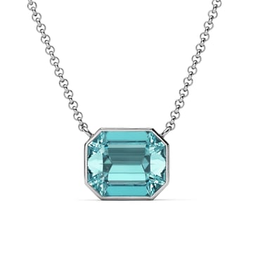 Octagon Pendant Necklace with Light Turquoise Crystals Rhodium Plated