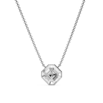 Asscher Pendant Necklace with Clear Crystals Rhodium Plated