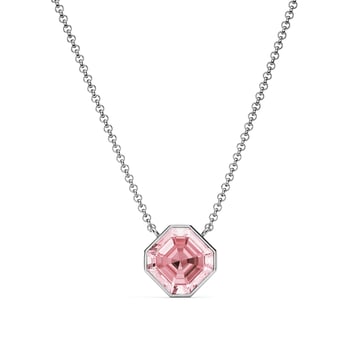 Asscher Pendant Necklace with Light Rose Crystals Rhodium Plated