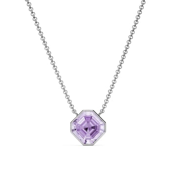 Asscher Pendant Necklace with Violet Crystals Rhodium Plated