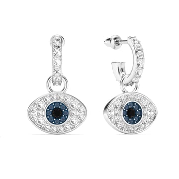 Evil Eye Hoop Earrings Crystals Rhodium Plated