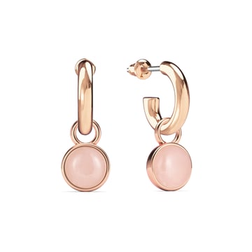 Round Cabochon Drop Earrings Rose Quartz Rose Gold Plated