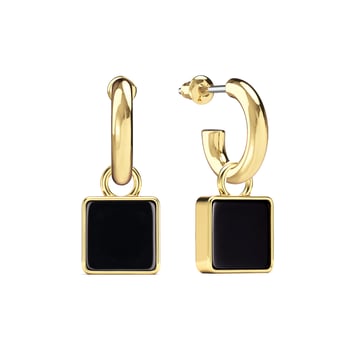 Square Drop Earrings Black Onyx Gold Plated