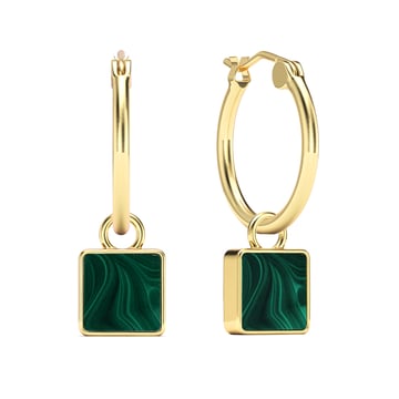 Square 18mm Hoop Drop Earrings Malachite Gold Plated