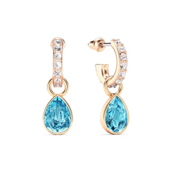 Petite Teardrop Aquamarine Crystals Drop Earrings Rose Gold Plated