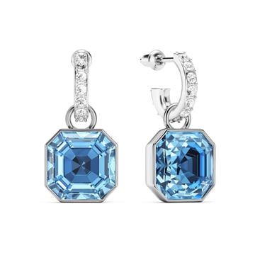 Asscher Mix Charms and Eternity 11mm Carrier Earrings Set Light Sapphire Rhodium Plated