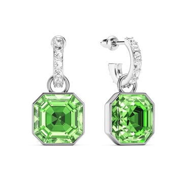 Asscher Mix Charms and Eternity 11mm Carrier Earrings Set Peridot Rhodium Plated