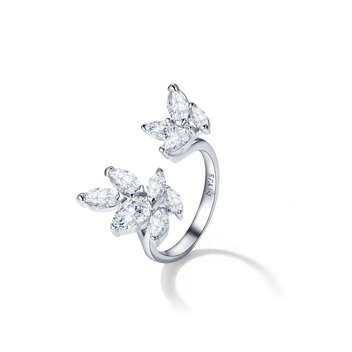 Louison Open Ring with Clear CZ Rhodium Plated