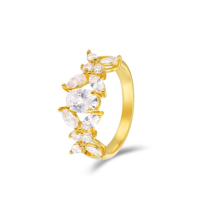 Victoria Statement Ring with Clear Cubic Zirconia Gold Plated