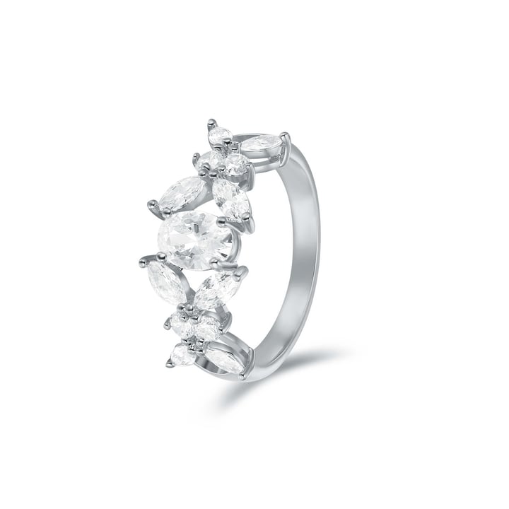 Victoria Statement Ring with Clear Cubic Zirconia Rhodium Plated
