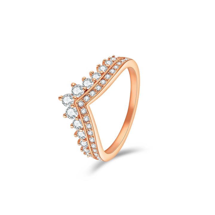 Princess Wishbone Ring with Clear Swarovski Crystals Rose Gold Plated
