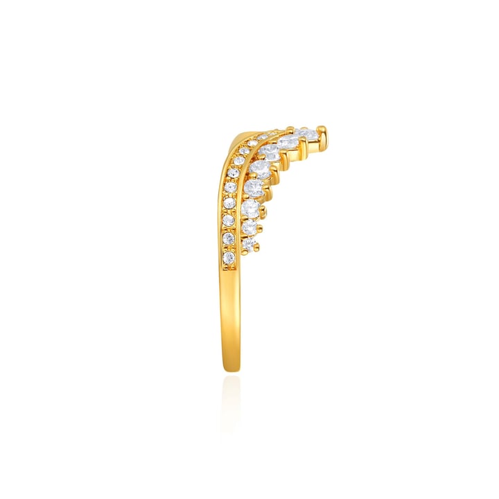Princess Wishbone Ring with Clear Swarovski Crystals Gold Plated