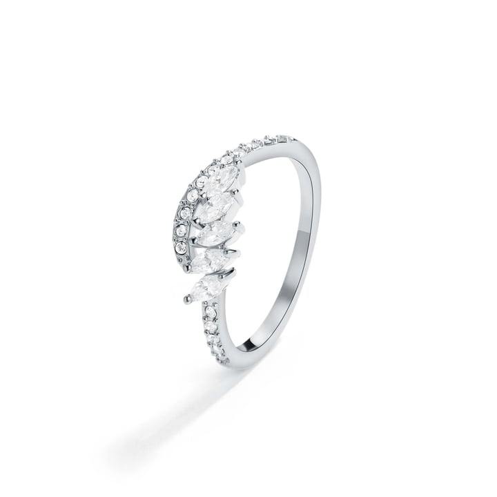 Aelia Ring with CZ and Clear Swarovski Crystals Rhodium Plated