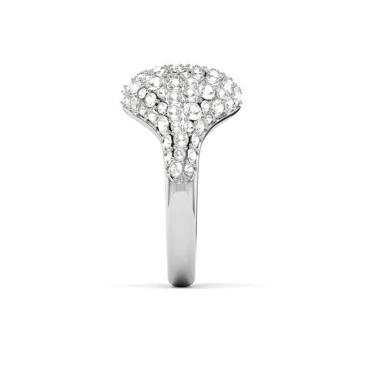 Pave Dome Cocktail Ring Clear Crystals Rhodium Plated