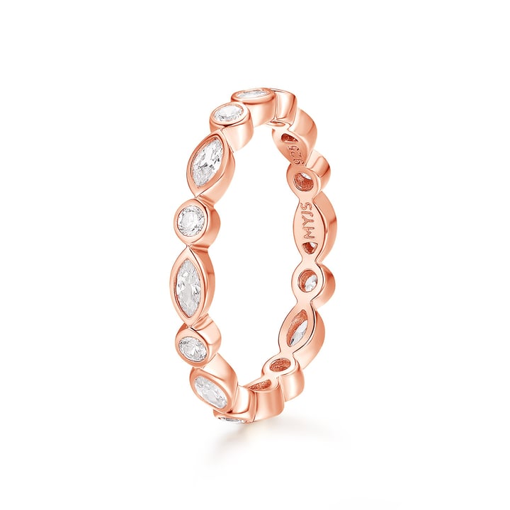 Alluring Brilliant Marquise Cut Stackable Ring 925 Sterling Silver Rose Gold Plated