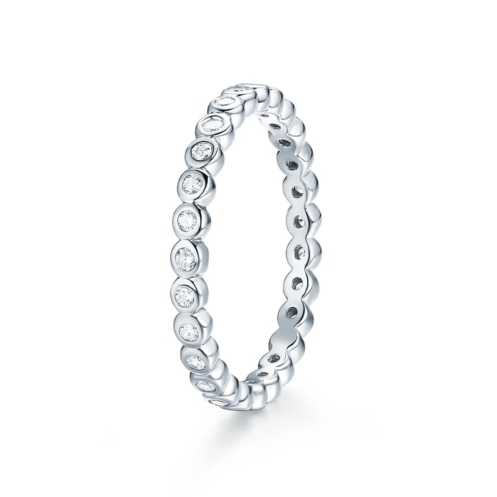 Alluring Small Brilliant Cut Stackable Ring Sterling Silver White Gold Plated Stacking