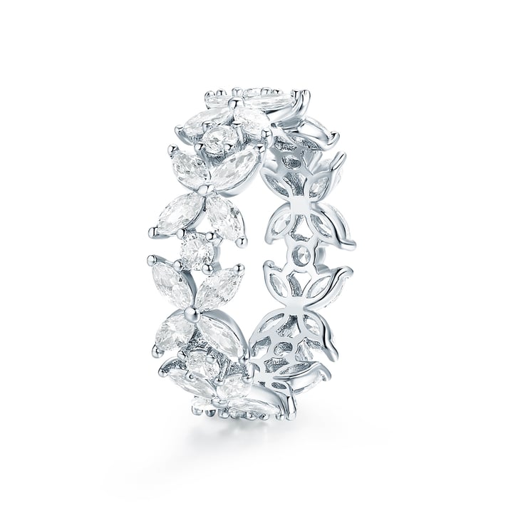 Victoria Alternating Statement Ring Sterling Silver White Gold Plated Bridal Cocktail