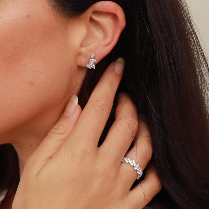 Victoria Cluster Statement Ring Sterling Silver White Gold Plated Bridal Cocktail