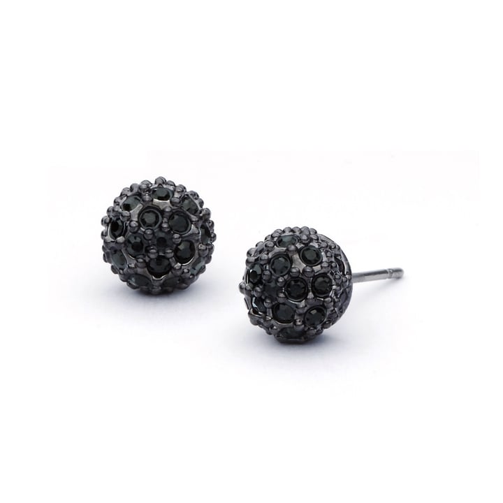 Emma Pave Ball Stud Earrings with Jet Swarovski Crystals Gun Metal Plated