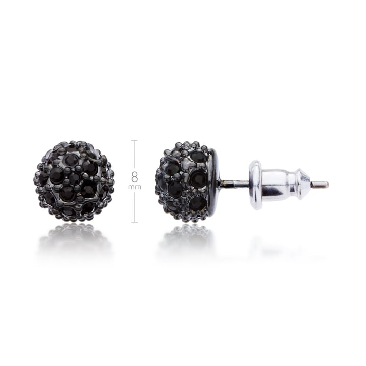 Emma Pave Ball Stud Earrings with Jet Swarovski Crystals Gun Metal Plated