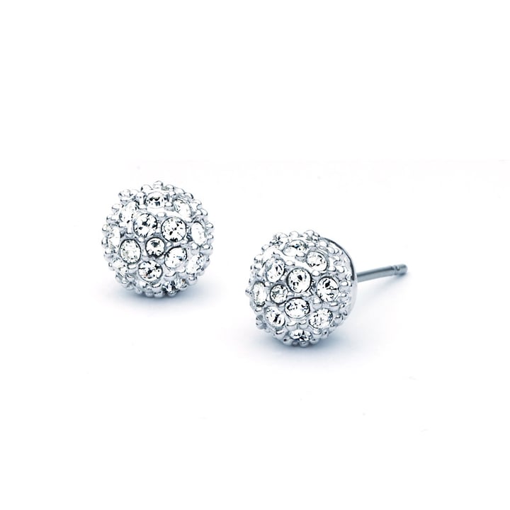 Emma Pave Ball Stud Earrings with Clear Swarovski Crystals Rhodium Plated