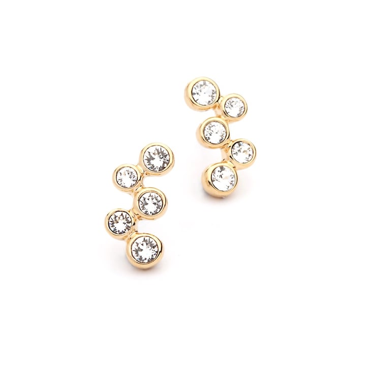 Fidelity Earrings Stud with Blue Clear Swarovski Crystals Bubbles Bridal Gold Plated