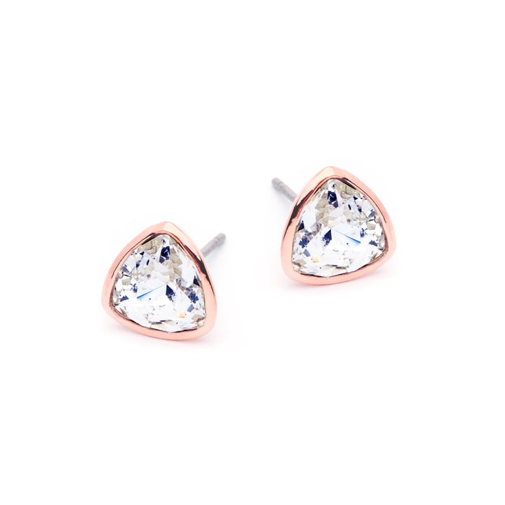 Brief Triangle Stud Earrings with Clear Swarovski Crystals Rose Gold Plated