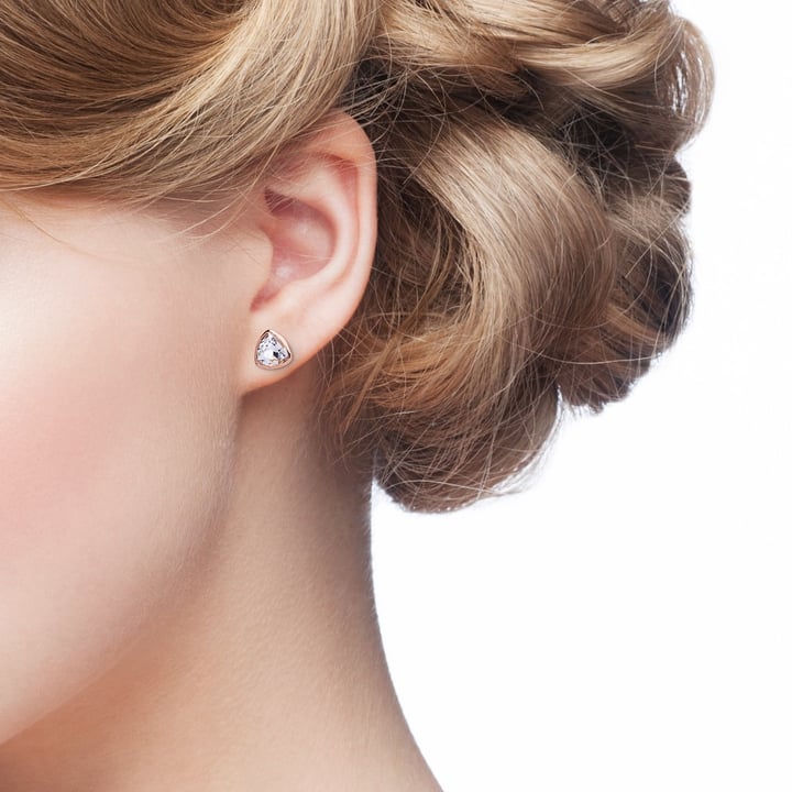 Brief Triangle Stud Earrings with Clear Swarovski Crystals Gold Plated