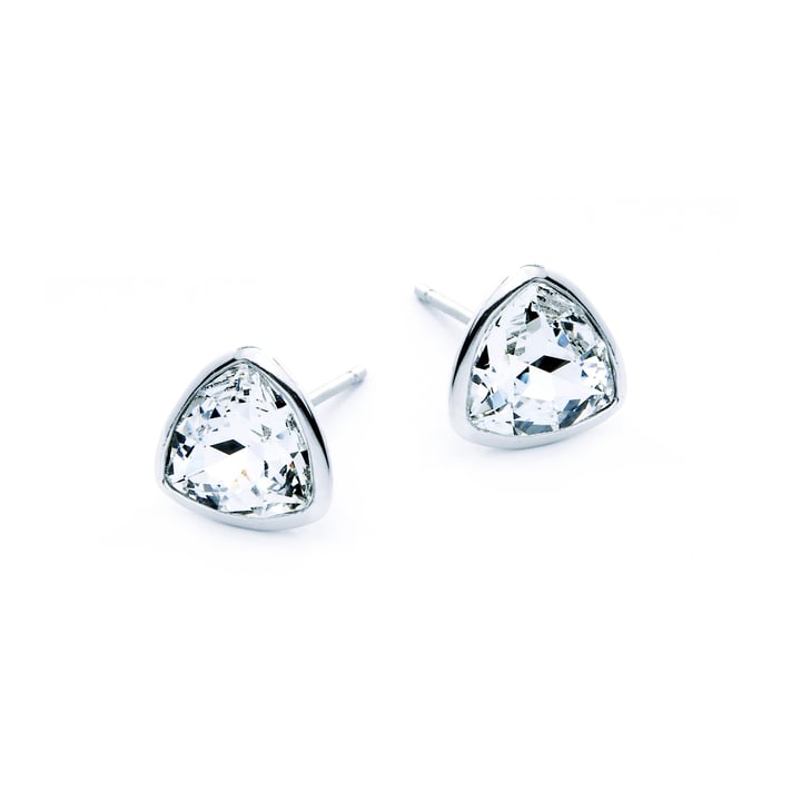 Brief Triangle Stud Earrings with Clear Swarovski Crystals Rhodium Plated