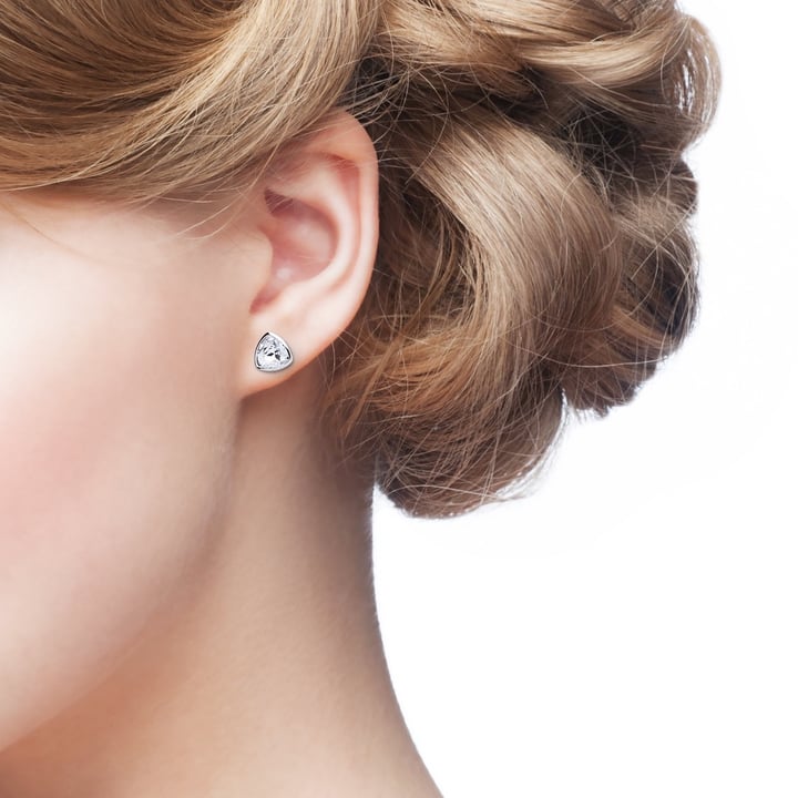 Brief Triangle Stud Earrings with Clear Swarovski Crystals Rhodium Plated