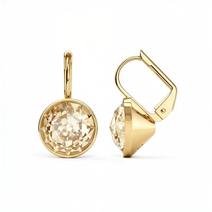 Bella Earrings with 4 Carat Champagne Crystals Gold Plated